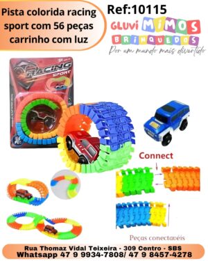 Pista colorida racing sport com 56 peças carrinho com luz