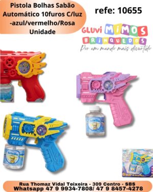 Pistola Bolhas Sabão Automático 10furos C/luz -azul/vermelho/Rosa Unidade