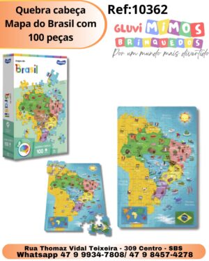 Quebra cabeça Mapa do Brasil com 100 peças