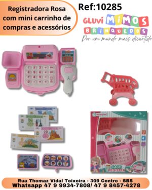 Registradora Rosa com mini carrinho de compras e acessórios