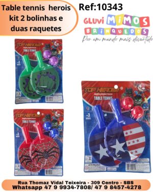 Table tennis herois kit 2 bolinhas e duas raquetes aranha,hulk, capitão américa