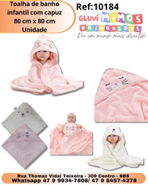 Toalha de banho infantil com capuz 80 cm x 80 cm Unidade
