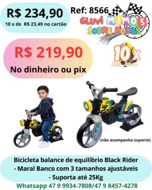 Bicicleta balance de equilíbrio Black Rider - Maral Banco com 3 tamanhos ajustáveis - Suporta até 25Kg