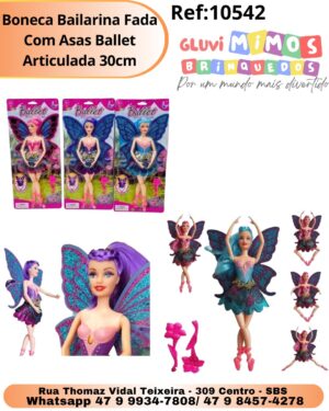 Boneca Bailarina Fada Com Asas Ballet Articulada 30cm
