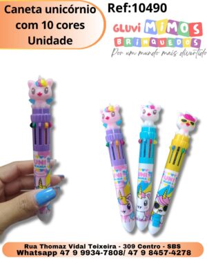 Caneta unicórnio com 10 cores Unidade