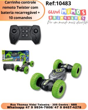 Carrinho controle remoto Twister com bateria recarregável + 10 comandos