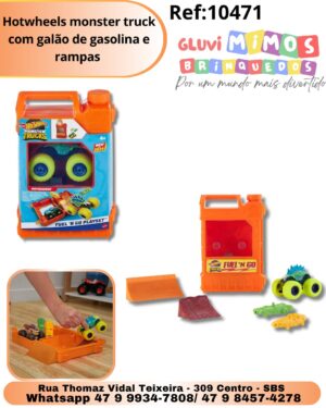 Hotwheels monster truck com galão de gasolina e rampas