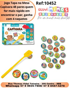 Jogo Tapa na Mesa Capivara 48 pares quem for mais rápido em encontrar o par, ganha com 4 raquetes