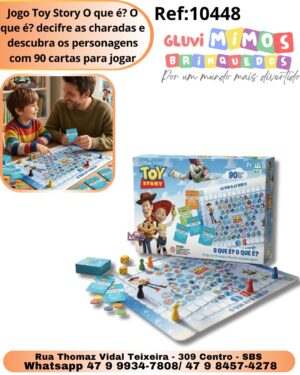 Jogo Toy Story O que é? O que é? decifre as charadas e descubra os personagens com 90 cartas para jogar
