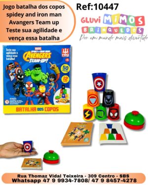 Jogo batalha dos copos spidey and iron man Avangers Team up Teste sua agilidade e vença essa batalha