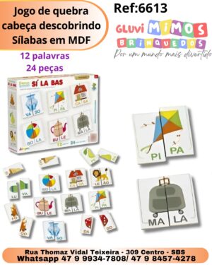 Jogo de quebra cabeça descobrindo Sílabas em MDF