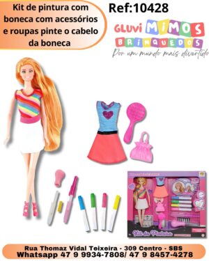 Kit de pintura com boneca com acessórios e roupas pinte o cabelo da boneca