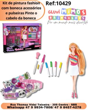Kit de pintura fashion com boneca acessórios e pulseiras Pinte o cabelo da boneca
