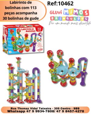Labirinto de bolinhas com 113 peças acompanha 30 bolinhas de gude