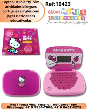 Laptop Hello Kitty  com atividades bilíngues português e inglês com jogos e atividades educativadas