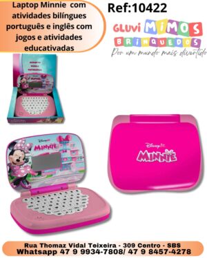 Laptop Minnie  com atividades bilíngues português e inglês com jogos e atividades educativadas