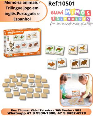 Memória animais - Trilíngue jogo em inglês,Português e Espanhol