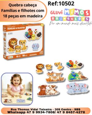 Quebra cabeça Famílias e filhotes com 18 peças em madeira