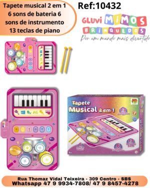 Tapete musical 2 em 1 6 sons de bateria 6 sons de instrumento 13 teclas de piano