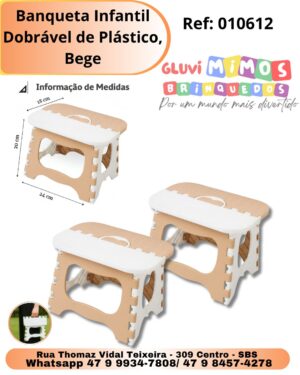 Banqueta Infantil Dobrável de Plástico, Bege