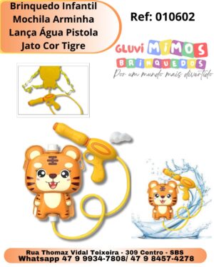 Brinquedo Infantil Mochila Arminha Lança Água Pistola Jato Cor Tigre