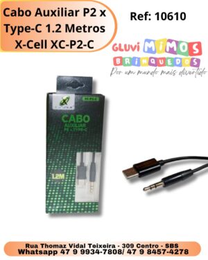 Cabo Auxiliar P2 x Type-C 1.2 Metros X-Cell XC-P2-C