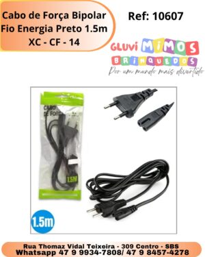 Cabo de Força Bipolar Fio Energia Preto 1.5m XC - CF - 14