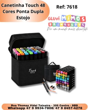 Canetinha Touch 48 Cores Ponta Dupla Estojo
