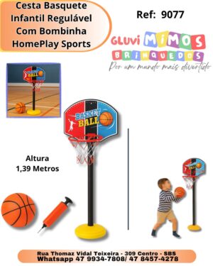 Cesta Basquete Infantil Regulável Com Bombinha HomePlay Sports