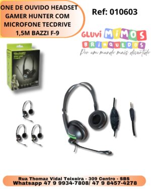 FONE DE OUVIDO HEADSET GAMER HUNTER COM MICROFONE TECDRIVE 1,5M BAZZI F-9