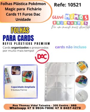 Folhas Plástica Pokémon Magic para  Fichário Cards 11 Furos Dac Unidade