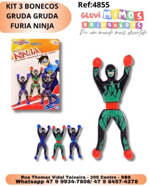 KIT 3 BONECOS GRUDA GRUDA - FURIA NINJA