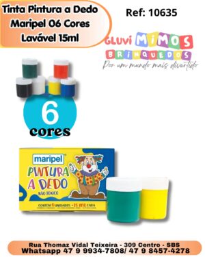 Tinta Pintura a Dedo Maripel 06 Cores Lavável 15ml