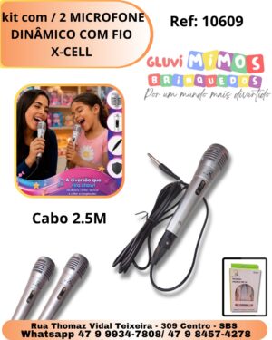 kit com / 2 MICROFONE DINÂMICO COM FIO X-CELL