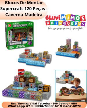 Blocos De Montar Supercraft 120 Peças - Caverna-Madeira
