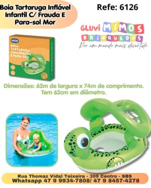 Boia Tartaruga Inflável Infantil C/ Frauda E Para-sol Mor