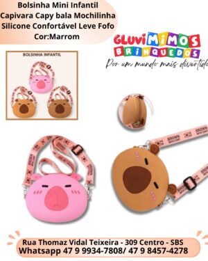 Bolsinha Mini Infantil Capivara Capy bala Mochilinha Silicone Confortável Leve Fofo Cor:Marrom