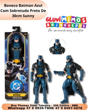 Boneco Batman Azul Com Sobretudo Preto De 30cm Sunny