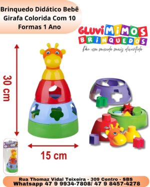 Brinquedo Didático Bebê Girafa Colorida Com 10 Formas 1 Ano