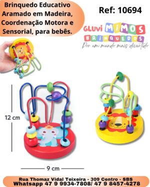 Brinquedo Educativo Aramado em Madeira, Coordenação Motora e Sensorial, para bebês.