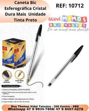 Caneta Bic Esferográfica Cristal Dura Mais  Unidade Tinta Preto