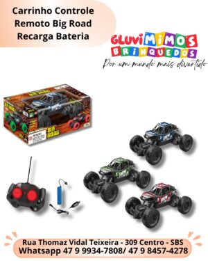 Carrinho Controle Remoto Big Road Recarga Bateria