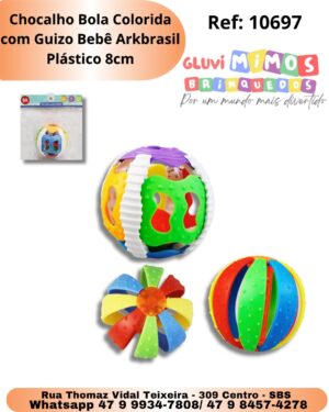 Chocalho Bola Colorida com Guizo Bebê Arkbrasil Plástico 8cm