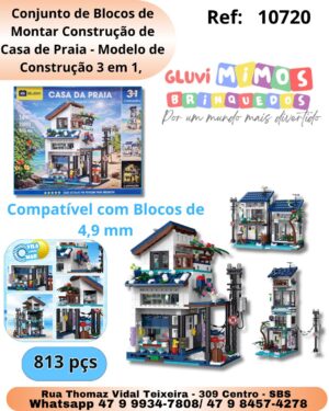 Conjunto de Blocos de Montar Construção de Casa de Praia - Modelo de Construção 3 em 1,