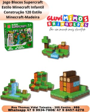 Jogo Blocos Supercraft Estilo Minecraft Infantil Construção 120 Estilo Minecraft-Madeira