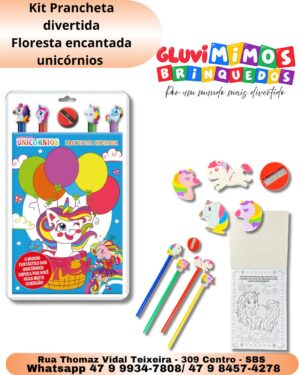 Kit Prancheta divertida Floresta encantada unicórnios