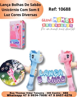 Lança Bolhas De Sabão Unicórnio Com Som E Luz Cores Diversas