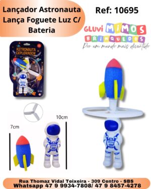 Lançador Astronauta Lança Foguete Luz C/ Bateria
