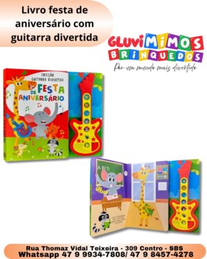 Livro festa de aniversário com guitarra divertida