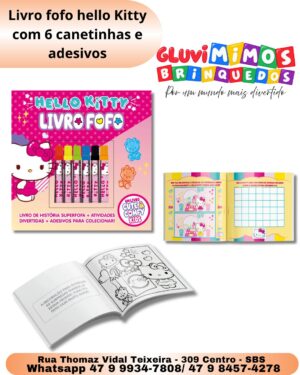 Livro fofo hello Kitty com 6 canetinhas e adesivos